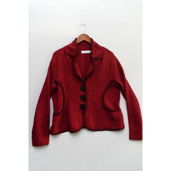 Willow Red Coat button down cardigan chunky Knit Jacket Pockets Size Large - Picture 1 of 6